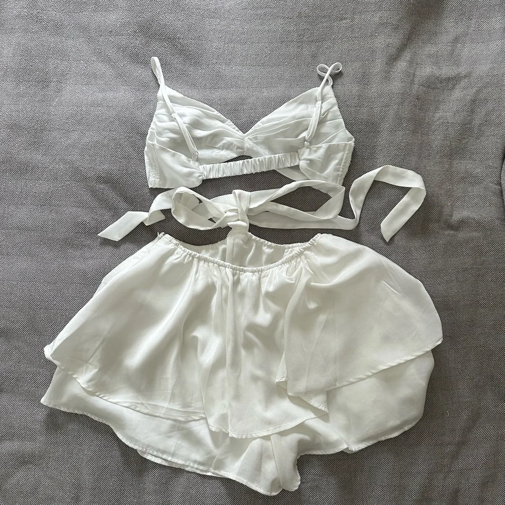 Lulus White Two-Piece Skort Bralette Set - Picture 2 of 3